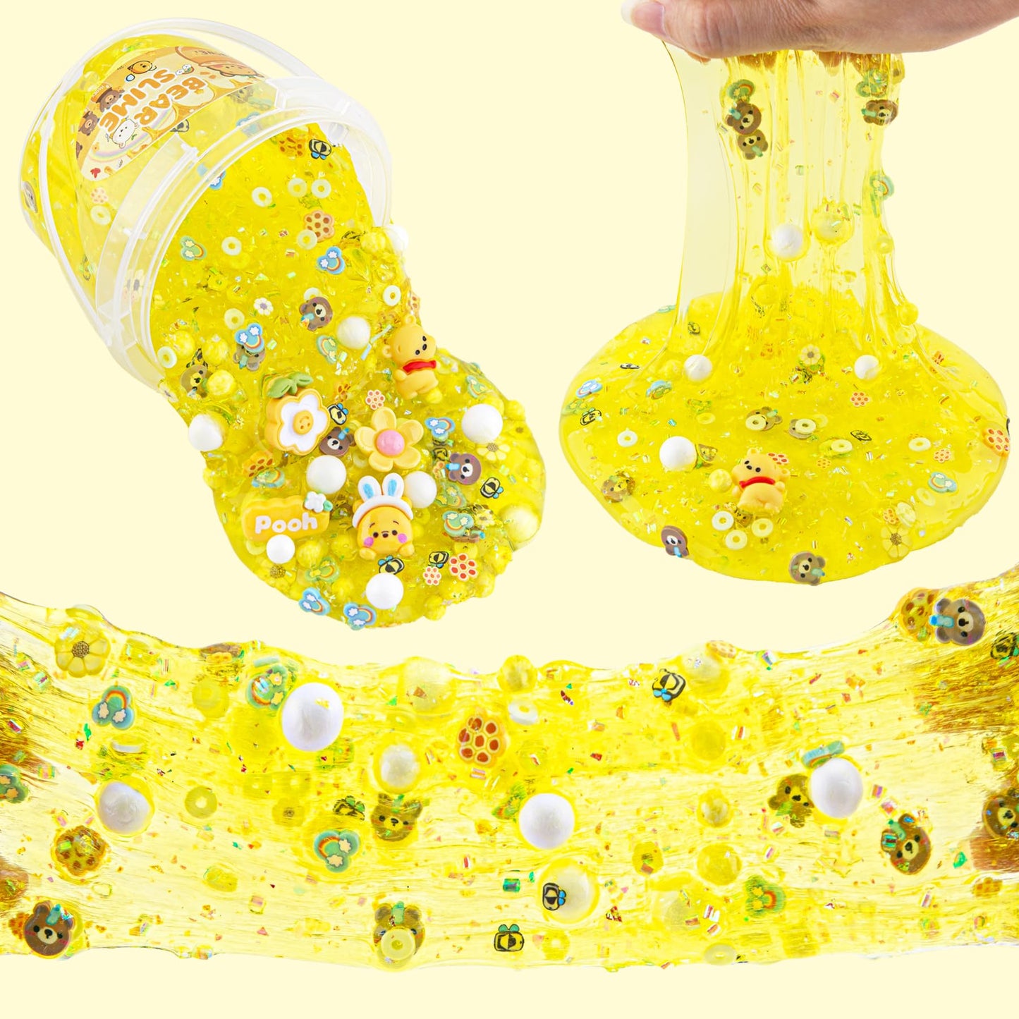 Lawoho Bear Clear Slime 300Ml, Yellow Clear Slime Kit For Girls Ages 8-12 With 9 Packs Slime Add-Ins, Slime For Kids Party Favors, Non Stick Slime Clay Toys Birthday Halloween Christmas Easter Gifts