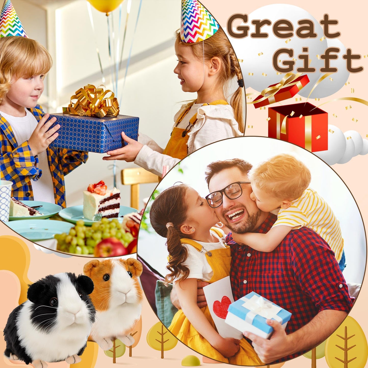 Redaica Valentines Day Gifts For Kids, 2Pc Guinea Pig Stuffed Animals Realistic Plush Cute Valentine Stuffed Animals Toys, Small