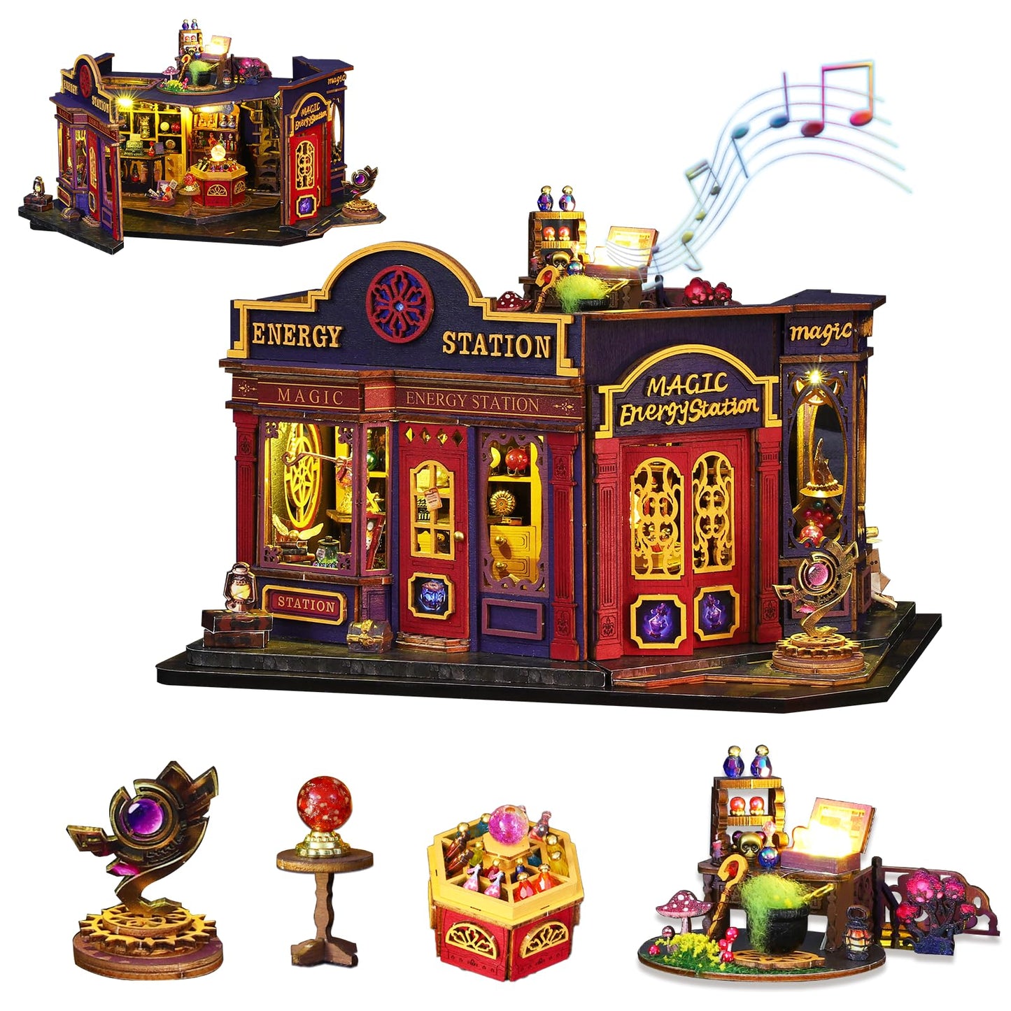 Plustopoy DIY Miniature House Kit - Magic Tiny House Model Kit with Open-able Door - DIY Wooden Dollhouse Miniature Kit for mature-themeds Teens - Creative Book Nook Magic Model Kits  DIY mature-themed Crafts Kits