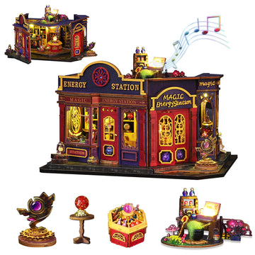 Plustopoy DIY Miniature House Kit - Magic Tiny House Model Kit with Open-able Door - DIY Wooden Dollhouse Miniature Kit for mature-themeds Teens - Creative Book Nook Magic Model Kits  DIY mature-themed Crafts Kits