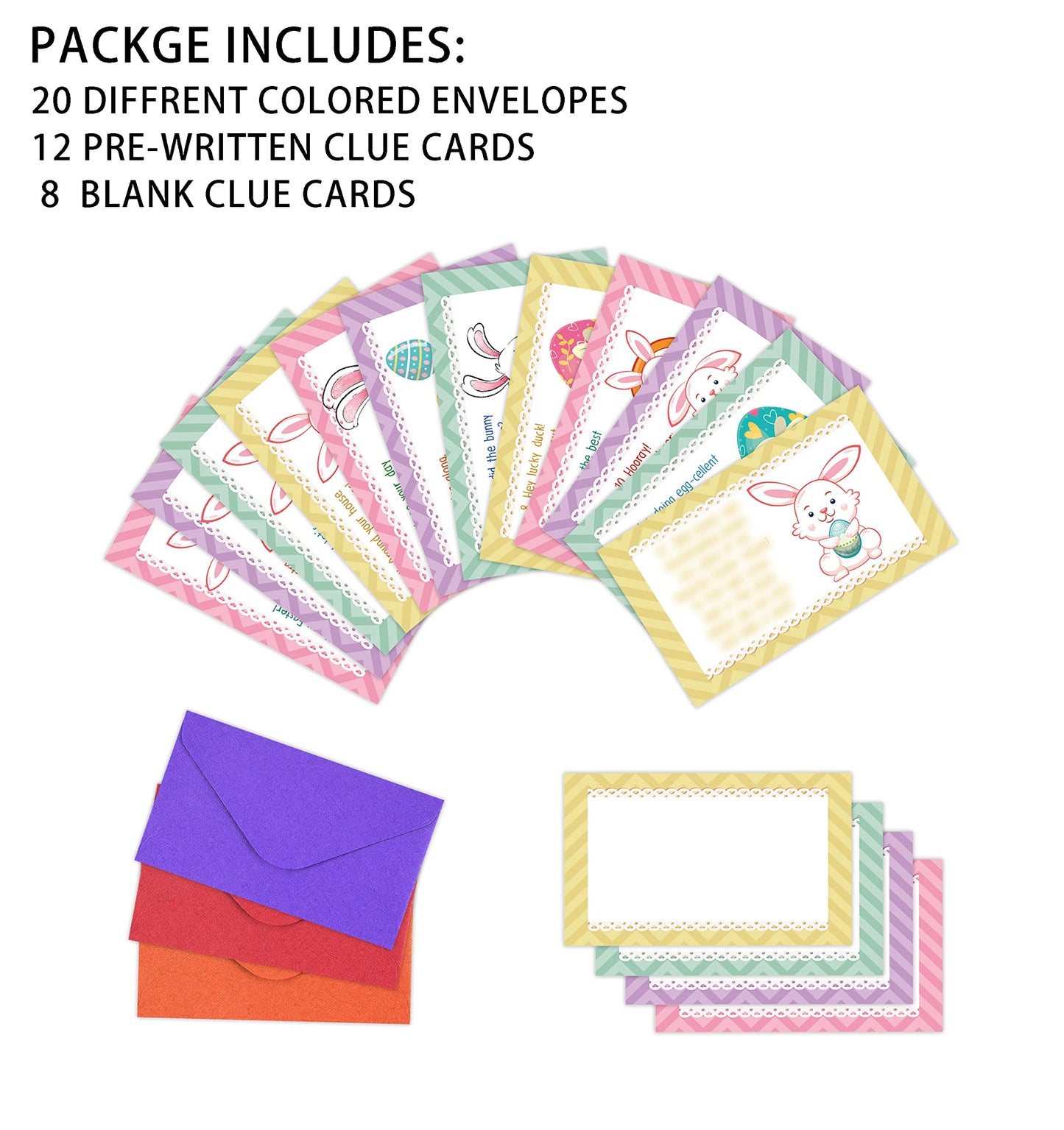 Heznzxq Easter Treasure Hunt Clues Game Cards, Bunny Scavenger Hunt Card Game(20 Cards With Envelopes), Indoor Outdoor Party Gam