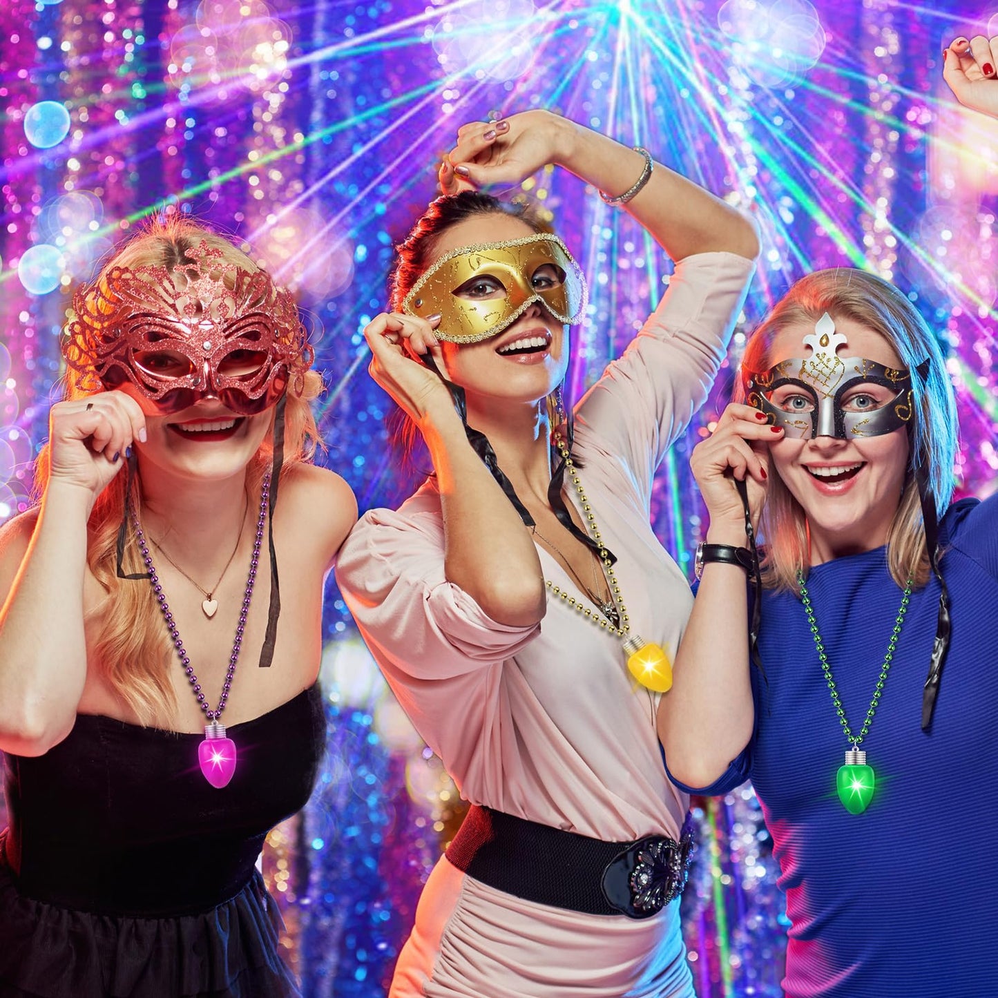 Ferreve 24 Pcs LED Mardi Gras Beads Necklace Colorful Light up Bulb Necklaces Mardi Gras Lanyard Glow Necklace Mardi Gras Tossin