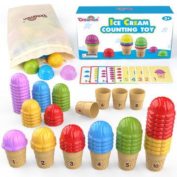 Ice Cream Color Sorting Toys For Toddlers, Montessori Counting Pretend Play Toys - 76 Pieces, Early Math Manipulatives Learning