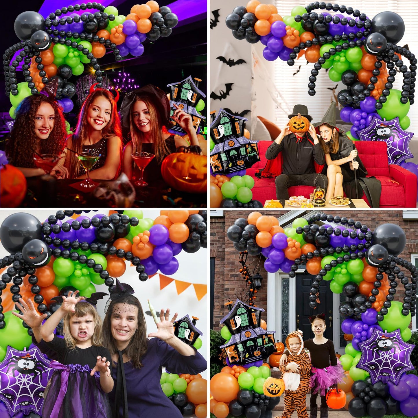 Bonropin 175Pcs Halloween Balloon Garland Arch Kit With Black Orange Green Purple Balloons Spider Balloons Halloween Foil Balloo