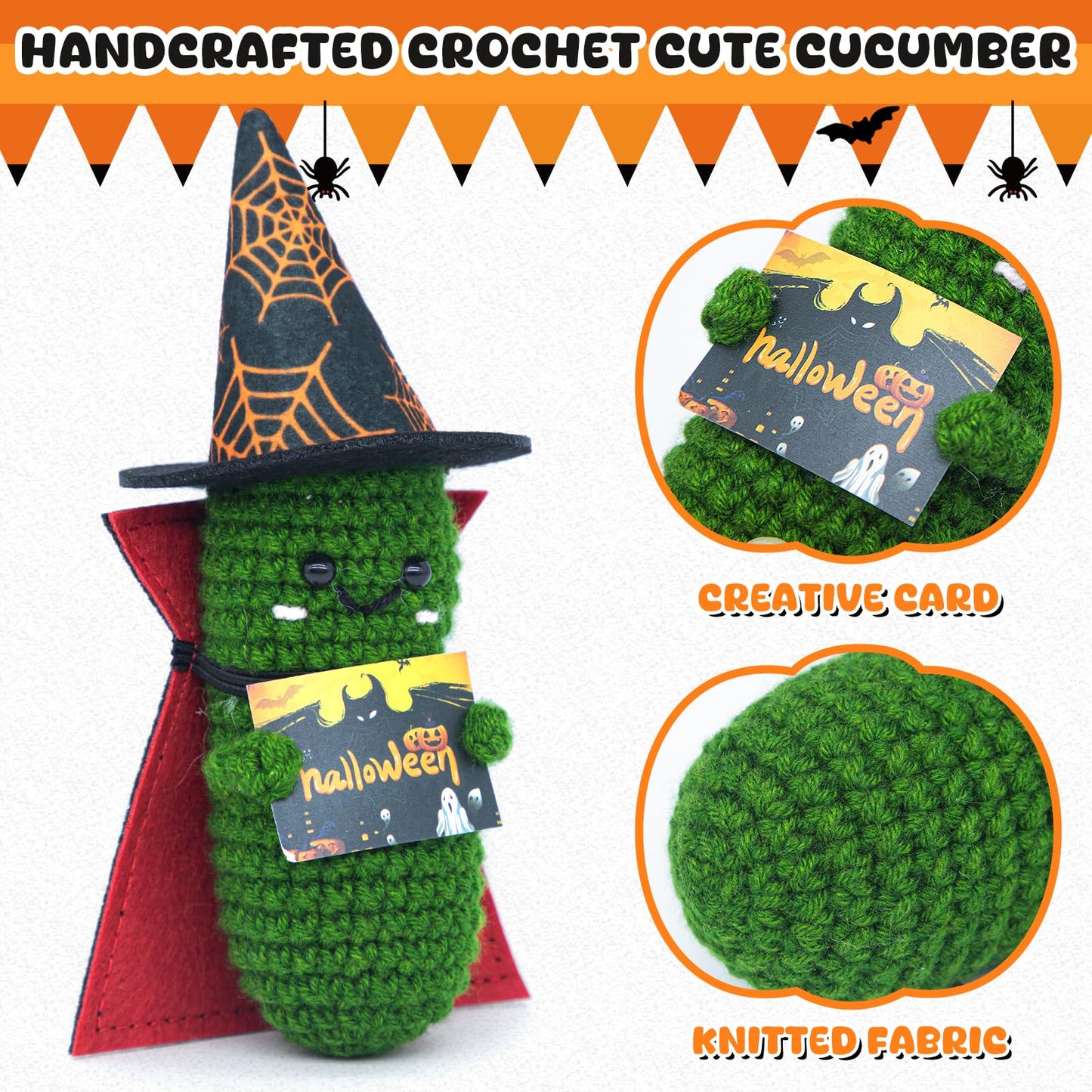 Unique Gifts for Halloween Kids and Teens - Mini Funny Emotional Support Pickle with Magic Hat and Cloak - Cute Knitted Plush Doll Halloween Decoration for Women  Toddlers  mature-themed