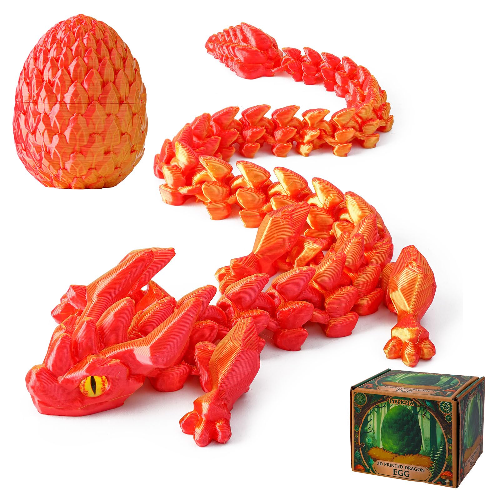 FYEFKJSA 3D Printed Dragon Eggs with Dragon Inside - 12Inch Articulated Fidget 3D Printed Animals  Interesting Decorative Gift  Easter Basket Essentials Stuffers (Laser Red)