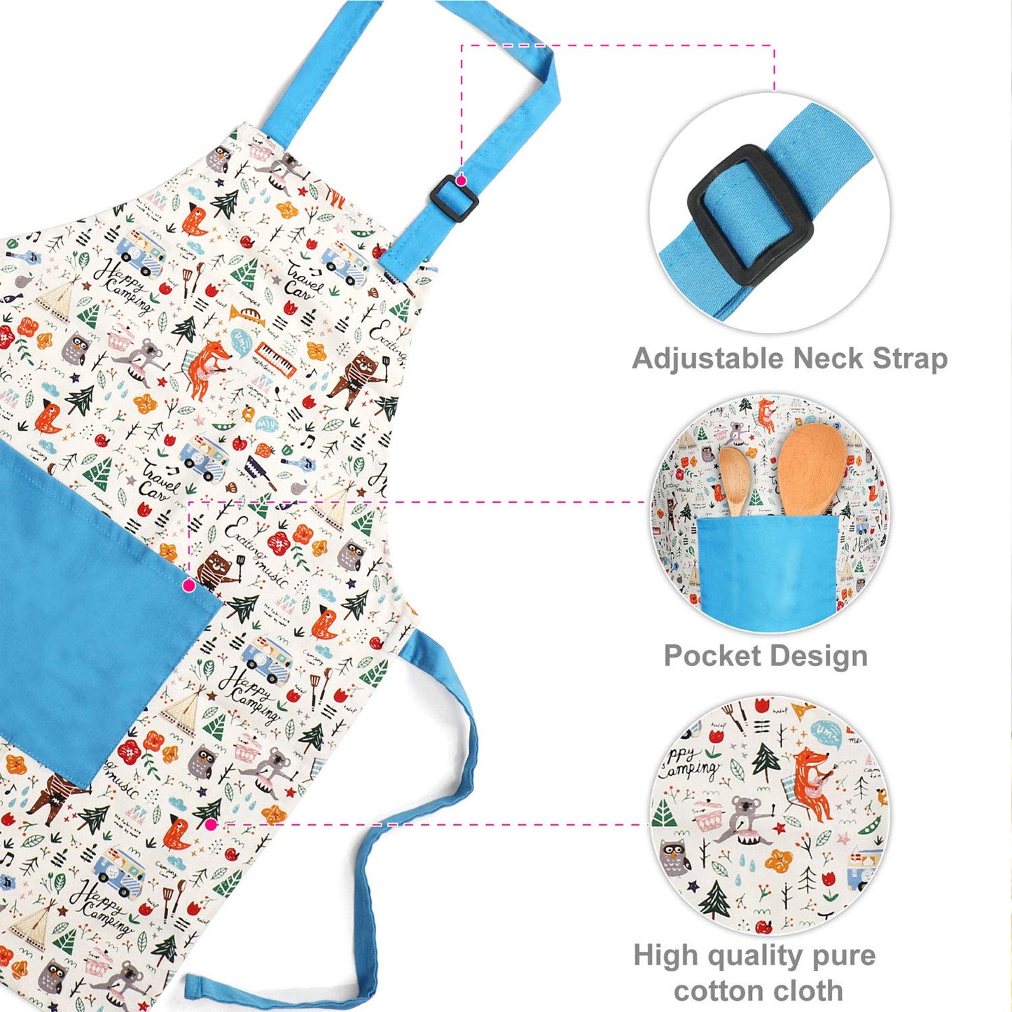 Kids Apron Set with Chef Hat, Cute Child Baking Aprons with Adjustable Neck Strap and Pockets for Girls Boys Cooking Baking Pain