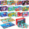 Silipull 12 Boxes Party Favors Jigsaw Puzzles in a Metal Box for Age of 4-8, Wooden Puzzle for Ages 4-8 Learning Educational Jig