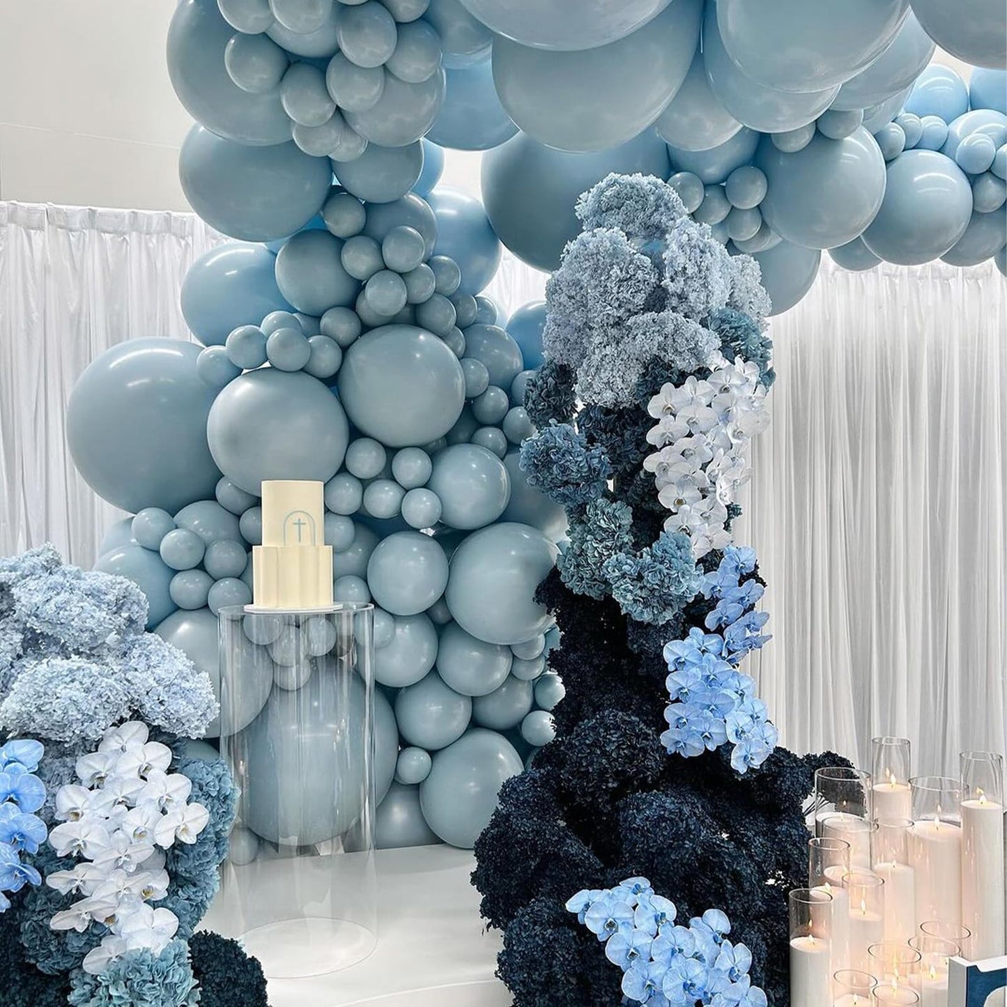 Jobkoo Blue Balloons 12 Inch, 100 Pack Pale Aqua Blue Balloon Muted Dusty Blue Latex Balloons Matte Retro Powder Light Blue Heli