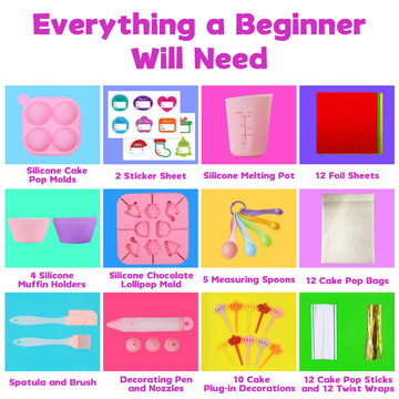 Cake Pop Kit,Kids Baking Sets for Kids,Lollipop Making Kit for Girls,Chocolate and Cupcake Making Kit Includes Silicone Cake Pop