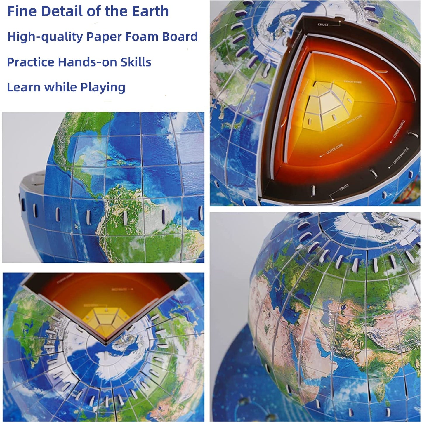 Educational 3D Earth Globe Puzzle Kit For Kids 8-14, Geography Learning Toy, 50-Piece Diy Jigsaw World Map Model - Birthday Gift