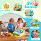 VROGTIK Wooden Cash Register for Kids, Rechargeable, Blue, Child-Size, Includes Shopping Cart and Scanner, Ages 3-12