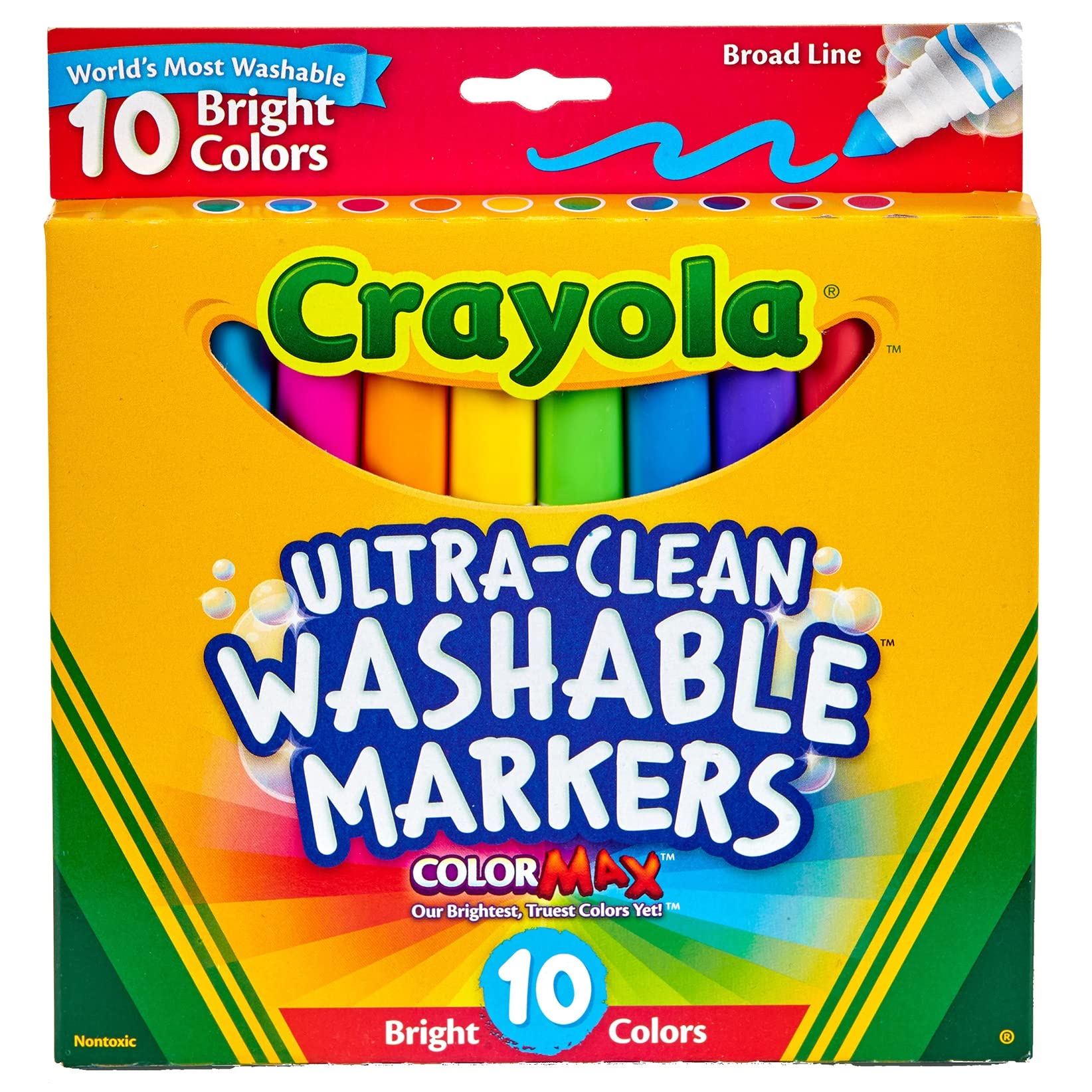 Crayola Ultra Clean Washable Markers (10 Count), Broad Line Markers For Kids, Great For Crafting & School Supplies, Nontoxic