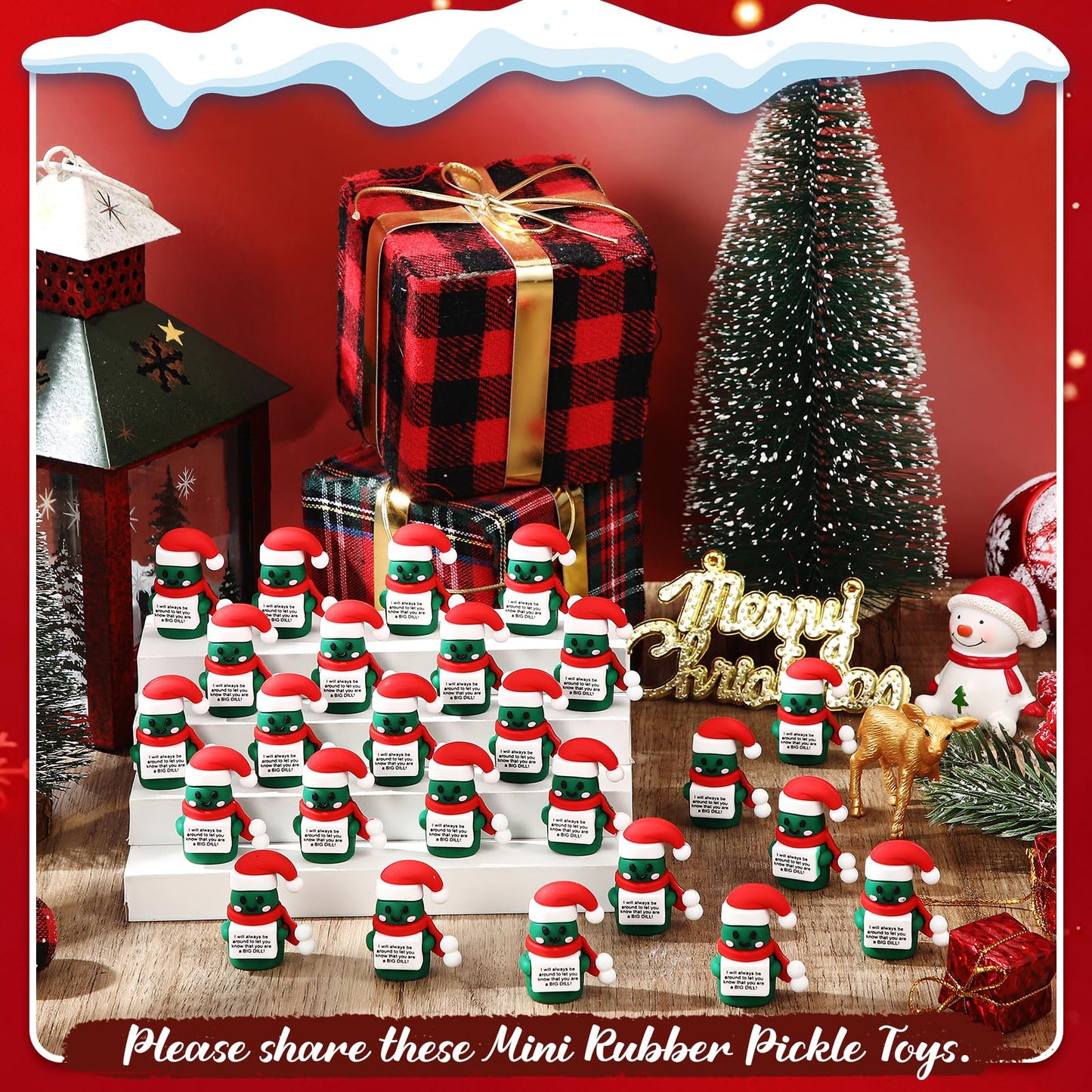Gejoy 25 Pcs Mini Rubber Christmas Pickle Toys Positive Gifts Mini Christmas Pickles Decorations and Encouragement Birthday Motivational Gifts for Colleague Staff Teacher