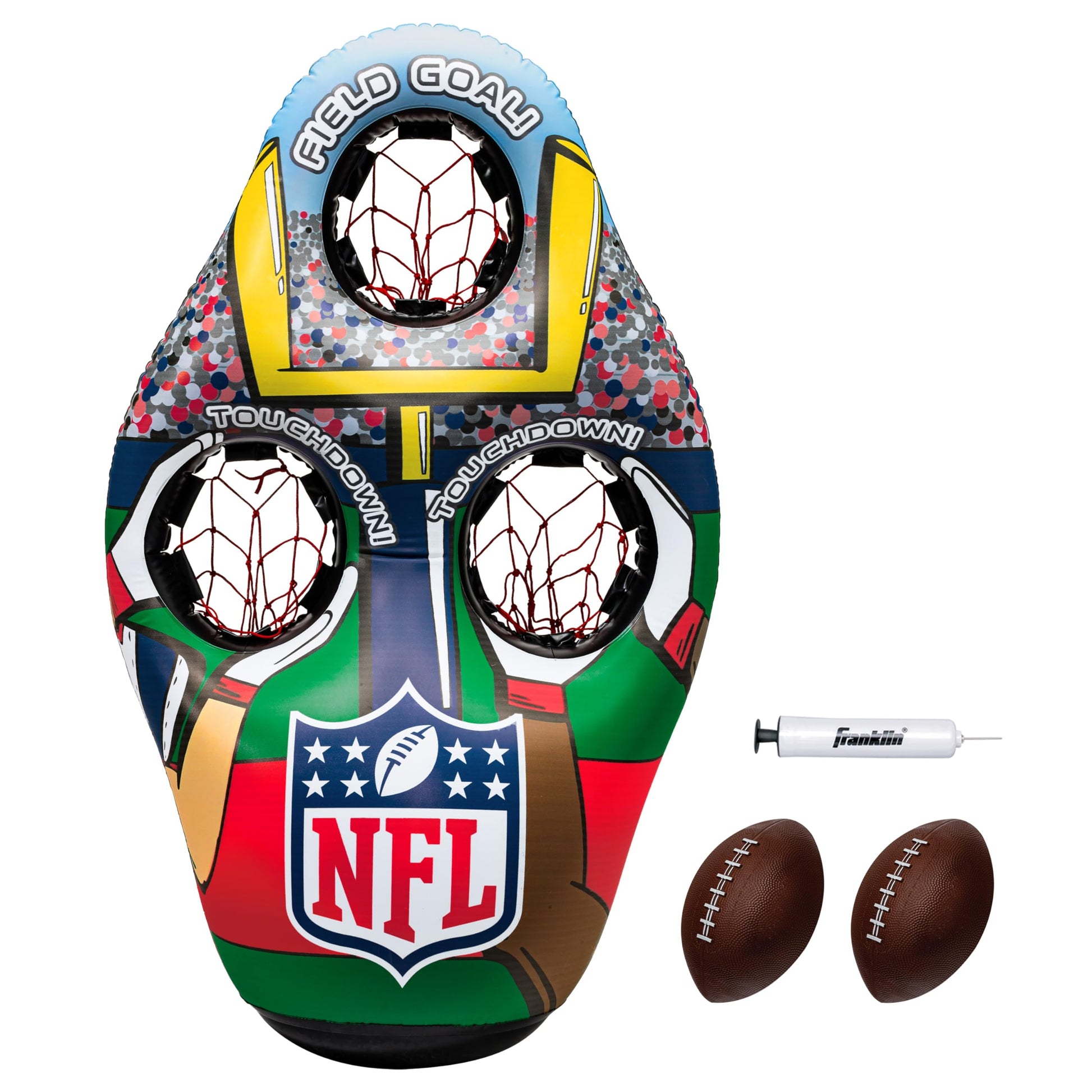 Franklin Sports NFL Inflatable Target Toss Game - Kids Mini Football tossing Game Set - Portable Indoor + Outdoor Toy Football Target + Mini Footballs - 51
