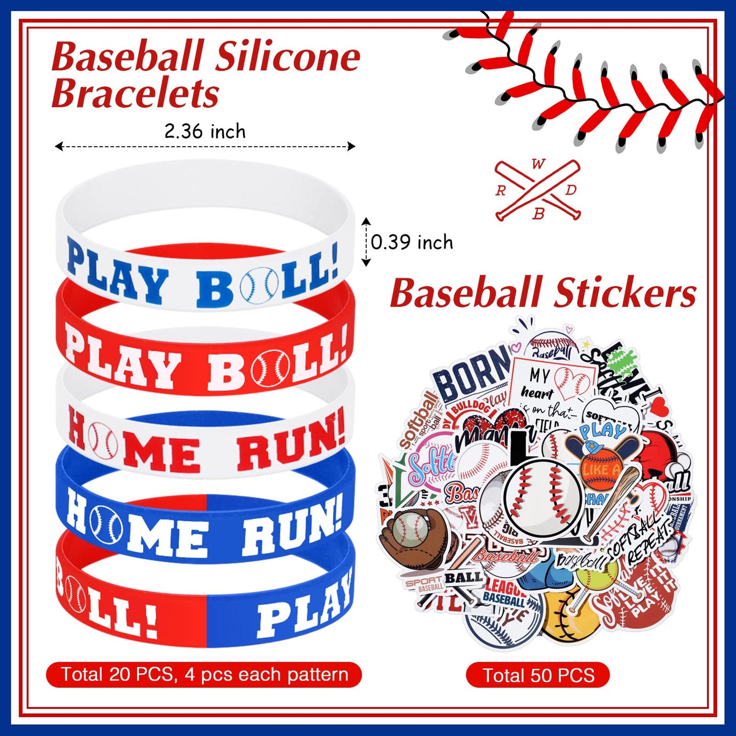 Aoriher 194 Pcs Baseball Party Favor Set Sport Party Gift Bulk Baseball Goodie Bag Filler Mini Ball Toy Silicone Bracelet Tattoo