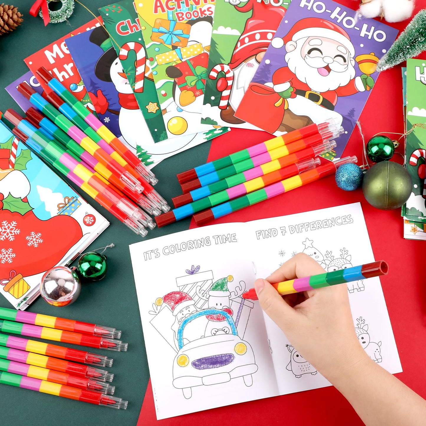 BenLouis 12 Christmas Mini Activity Books with 12 Crayons for Kids ages 4-8-16 Xmas Party Favors Bulk Different Brain Game for C