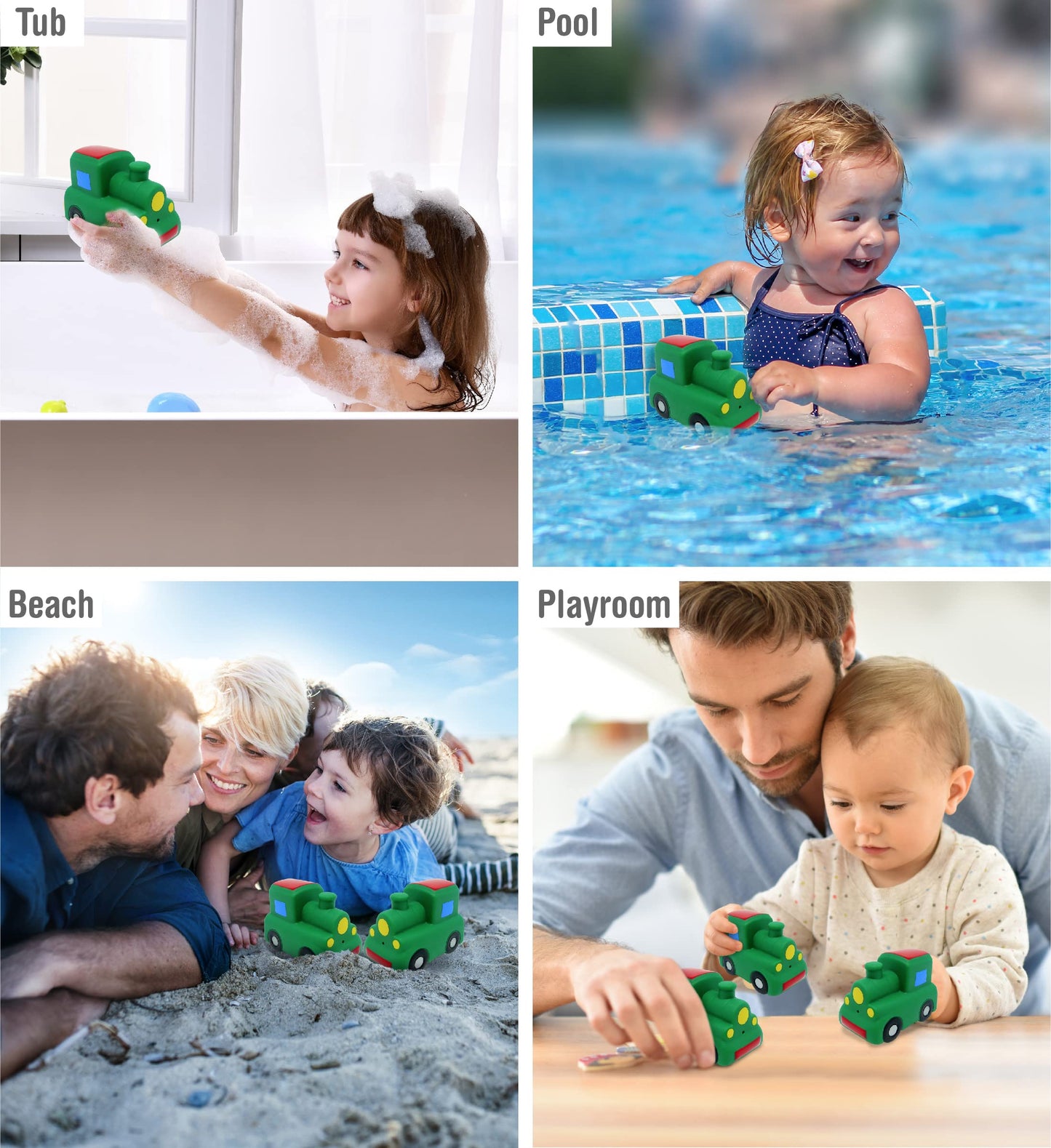 Dollibu Train Bath Buddy Squirter - Floating Green Train Rubber Bath Toy, Fun Water Squirting Bathtime Play For Toddlers, Cute & Soft Transportation Toy For The Bathtub, Beach & Pool For Boys & Girls