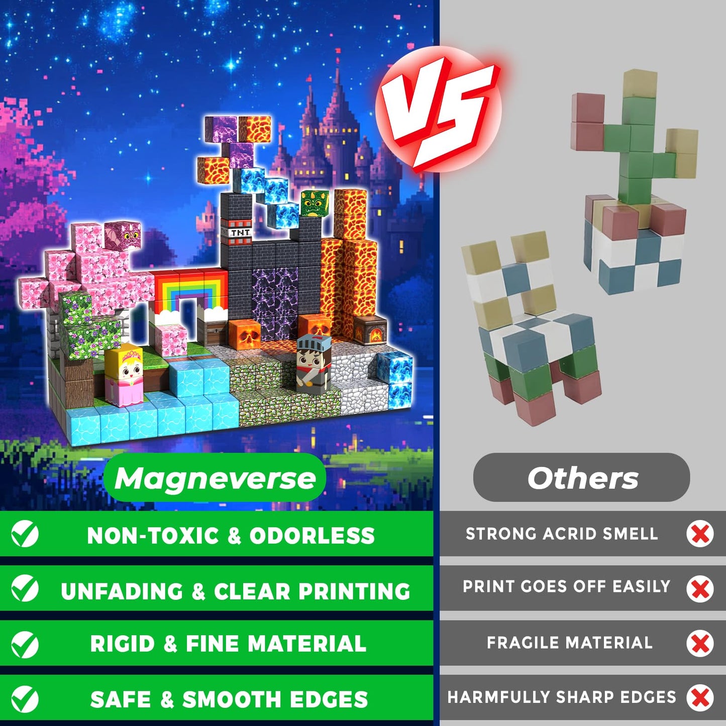 Magneverse 150 PCS Magnetic Blocks - Magnet Toys for Kids, Boys and Girls, Magnetic Building Blocks Cubes, Stacking Magnets for