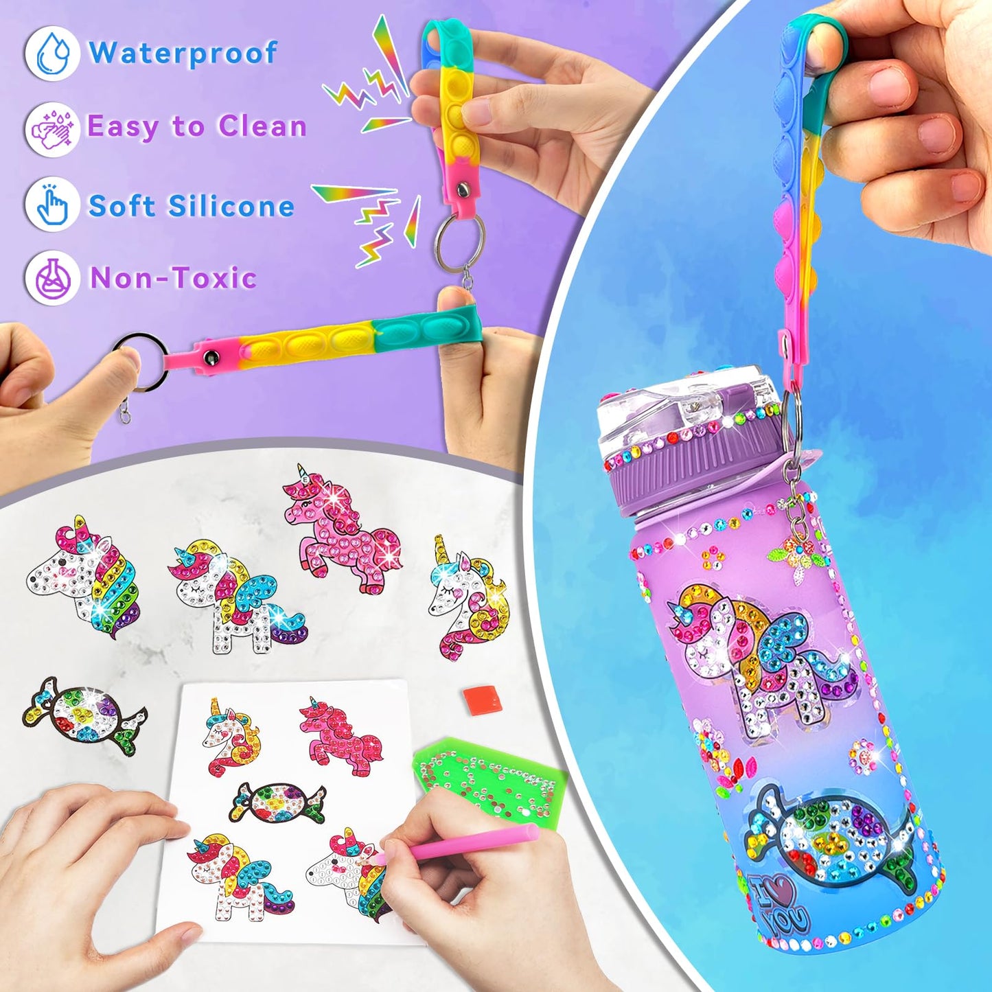 Edsportshouse Decorate Your Own Water Bottle Kits For Girls Age 4-6-8-10,Unicorn Painting Crafts,Fun Arts And Crafts Gifts Toys For Girls Birthday Christmas(Unicorn)