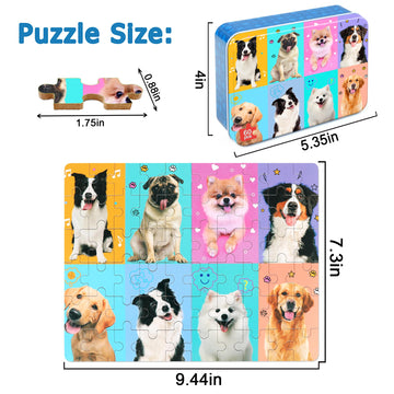 LELEMON 60 Piece Dog Puzzles for Kids Ages 4-8, Educational Jigsaw Puzzle in Metal Box - Fun Learning Toy for Boys & Girls
