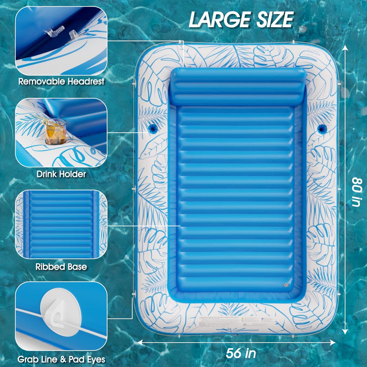 Jasonwell Inflatable Tanning Pool Lounger Float 4 in 1 Sun Tan Tub Sunbathing Lounge Raft Floatie Toys Water Filled Bed Mat Pad for Kids mature-themed Blow Up Kiddie Ball Pit Pool (XL)