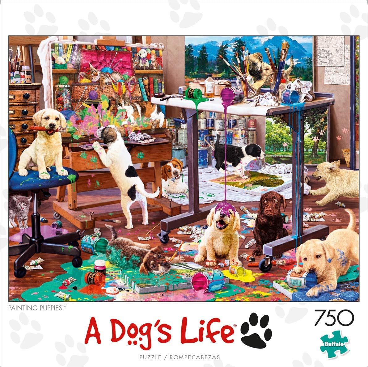 Buffalo Games - Steve Read - Painting Puppies - 750 Piece Jigsaw Puzzle for mature-themeds -Challenging Puzzle Perfect for Game Nights - Finished Size is 24.00 x 18.00