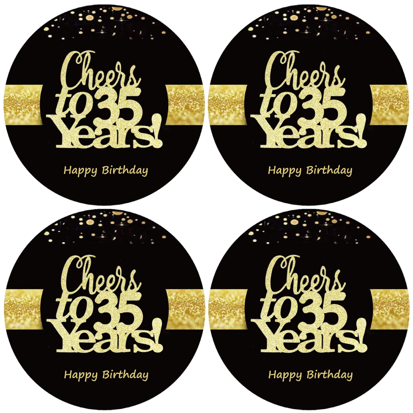 Sumerk 48 Pcs Cheers To 35 Stickers Large Bottle Stickers 35Th Birthday Stickers Card Seals 2 Inches Round Happy Birthday Party