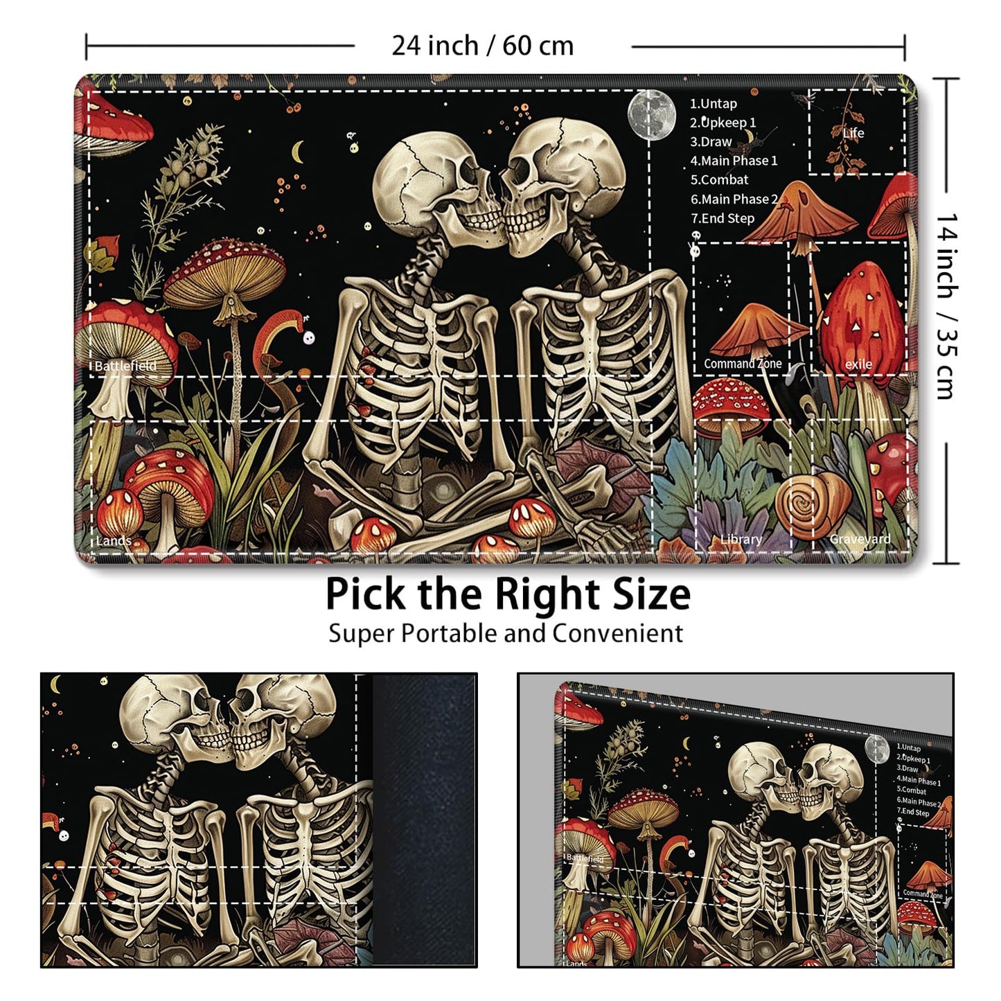 for MTG Card Playmat with Zone Game Play Mat for MTG TCG 24 x 14 inches Non-Slip Play Mat for Commander Board RPG CCG Game TCG Other Card Games/Mouse Pad-Kiss Skull