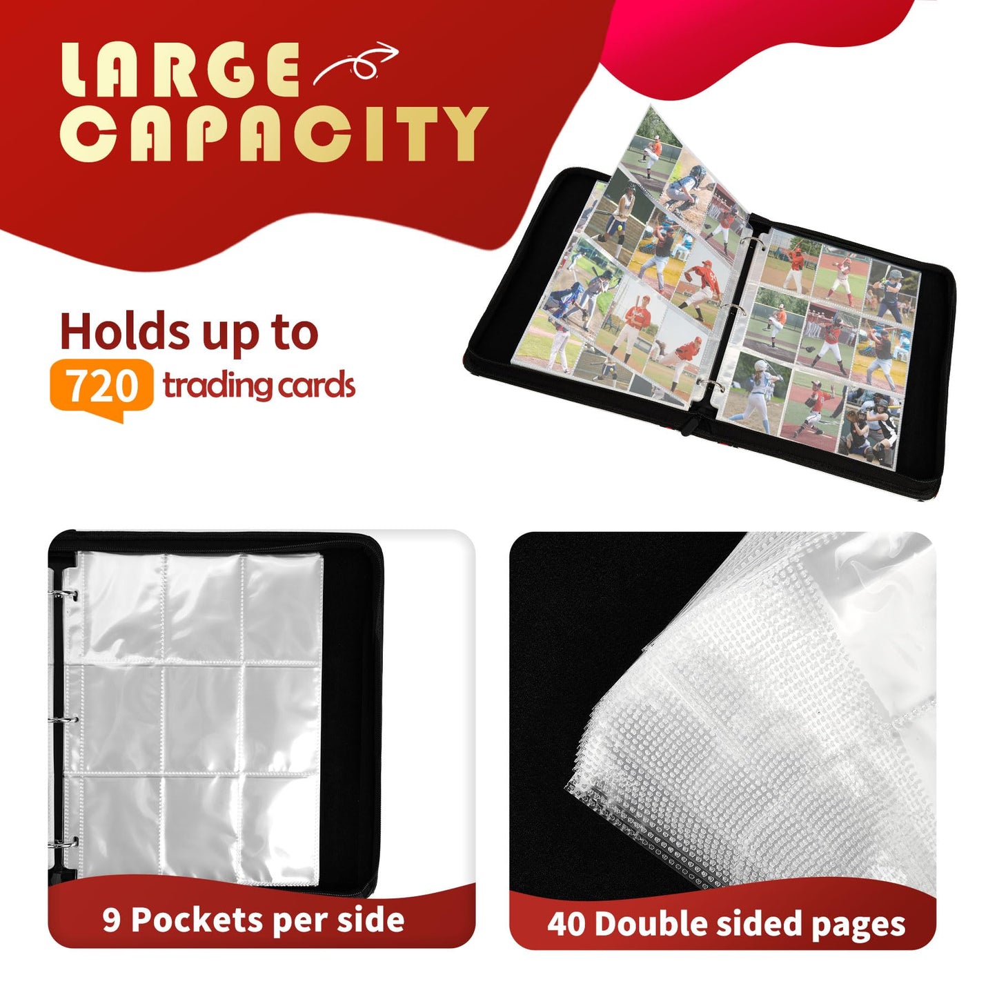 900 Pocket Baseball Card Binder - Card Holder Album with Sleeves for Sports  MTG  TCG  Topps & Game Cards - Portable Gift Case for Boys  Girls & Collectors  Trading Card Display Storage Organizer