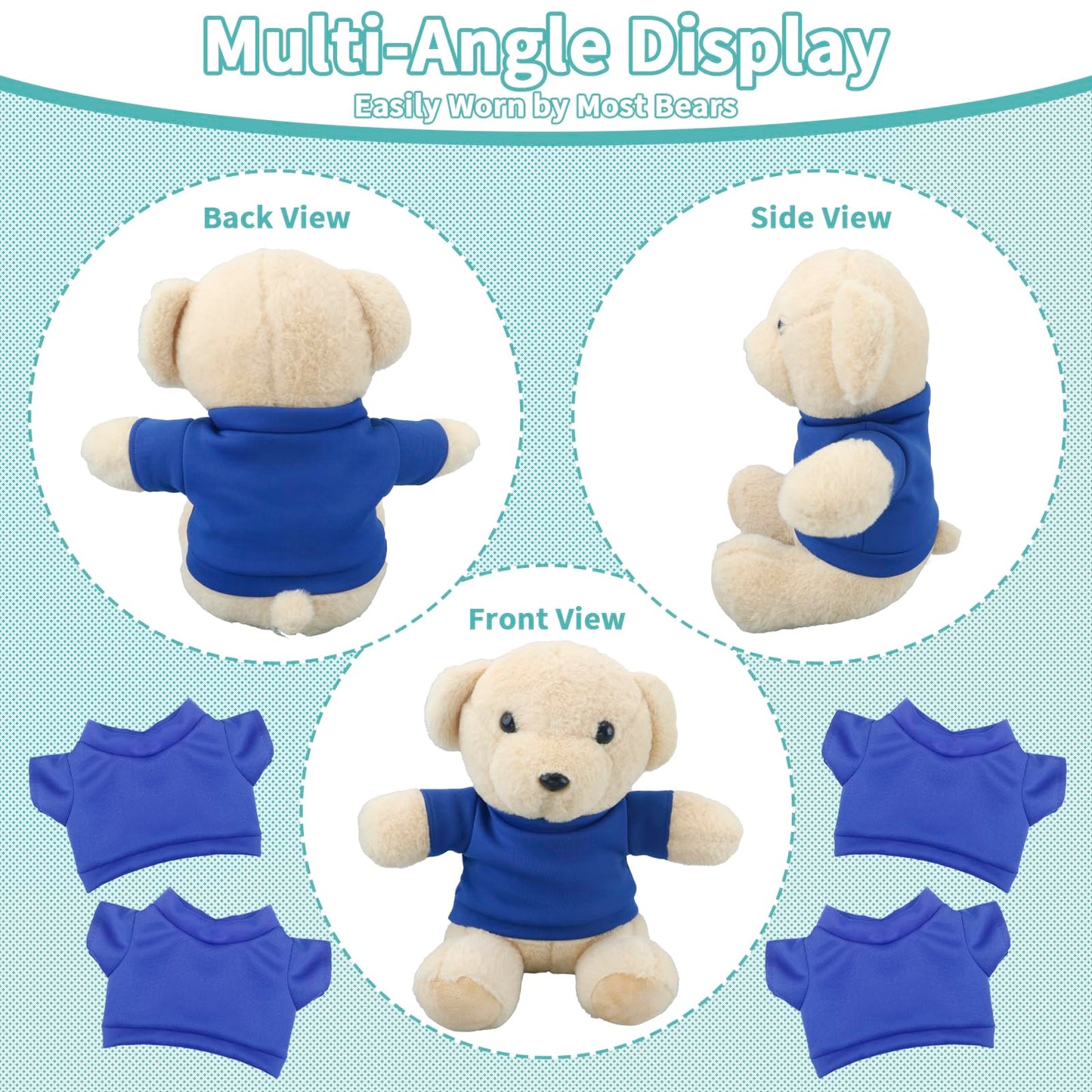 4 Pcs Stuffed Bear Basic T Shirt Clothes For 10-12Inch/12-15.7 Inch, T Shirt Classic Crew Neck Bear, Cute Tiny Clothes Diy Bear