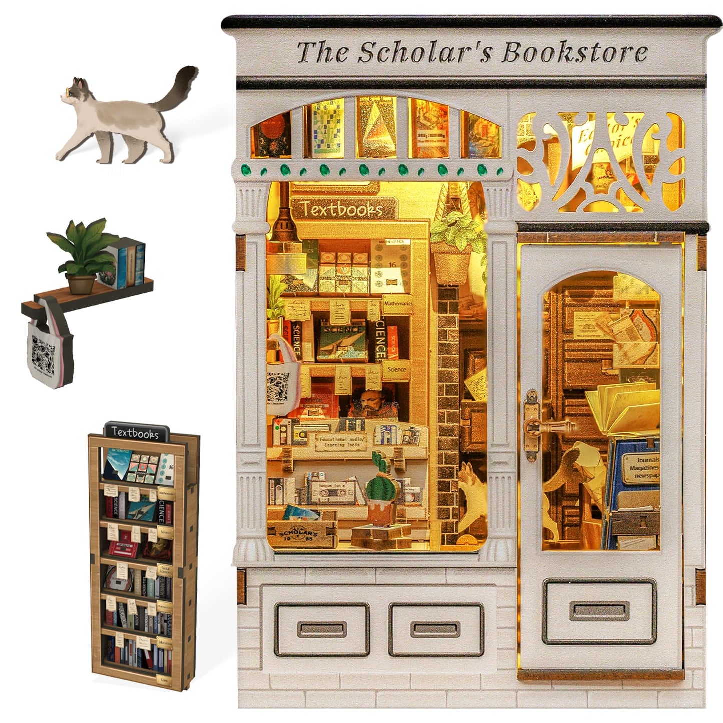 Fsolis Book Nook Kit - DIY Miniature Dollhouse Kit 3D Puzzles for mature-themeds Tiny House Mini Booknook Craft Bookshelf Decor  168 Wooden Pieces  Gifts for Women Book Lovers(The Scholar 's Bookstore)