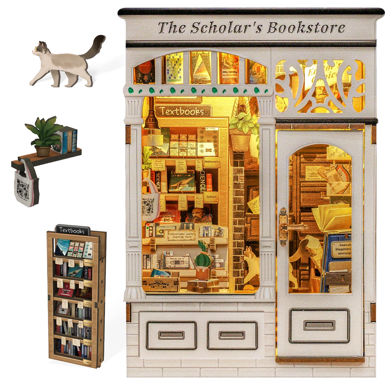 Fsolis Book Nook Kit - DIY Miniature Dollhouse Kit 3D Puzzles for mature-themeds Tiny House Mini Booknook Craft Bookshelf Decor  168 Wooden Pieces  Gifts for Women Book Lovers(The Scholar 's Bookstore)