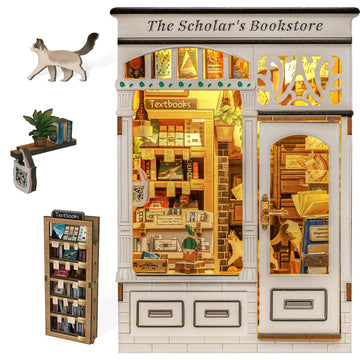 Fsolis Book Nook Kit - DIY Miniature Dollhouse Kit 3D Puzzles for mature-themeds Tiny House Mini Booknook Craft Bookshelf Decor  168 Wooden Pieces  Gifts for Women Book Lovers(The Scholar 's Bookstore)