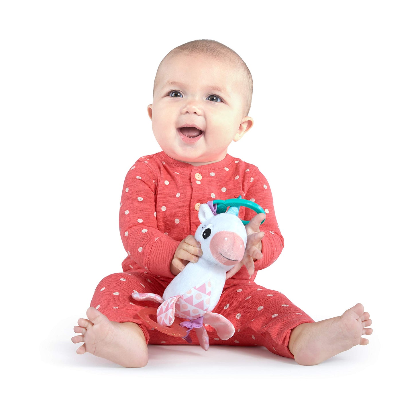 Bright Starts Plush Unicorn Stroller Toy, 1 Count, Fabric, Pink, Model 11122-6, Ages 0 Month+