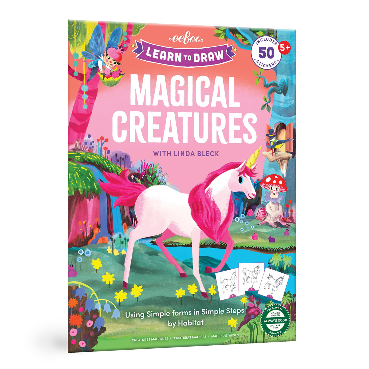 eeBoo: Learn to Draw  Magical Creatures  Drawing Guidebook, 50+ Stickers, Themed StepbyStep Lessons, Simple Forms in Simple 