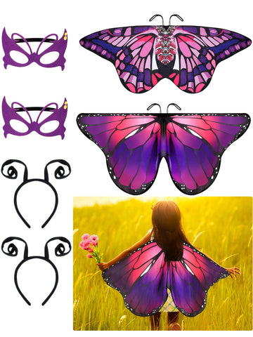 Gejoy 6 Pieces Butterfly Costume With Mask Antenna Headband For Kids Halloween Party (Purple Series Style)