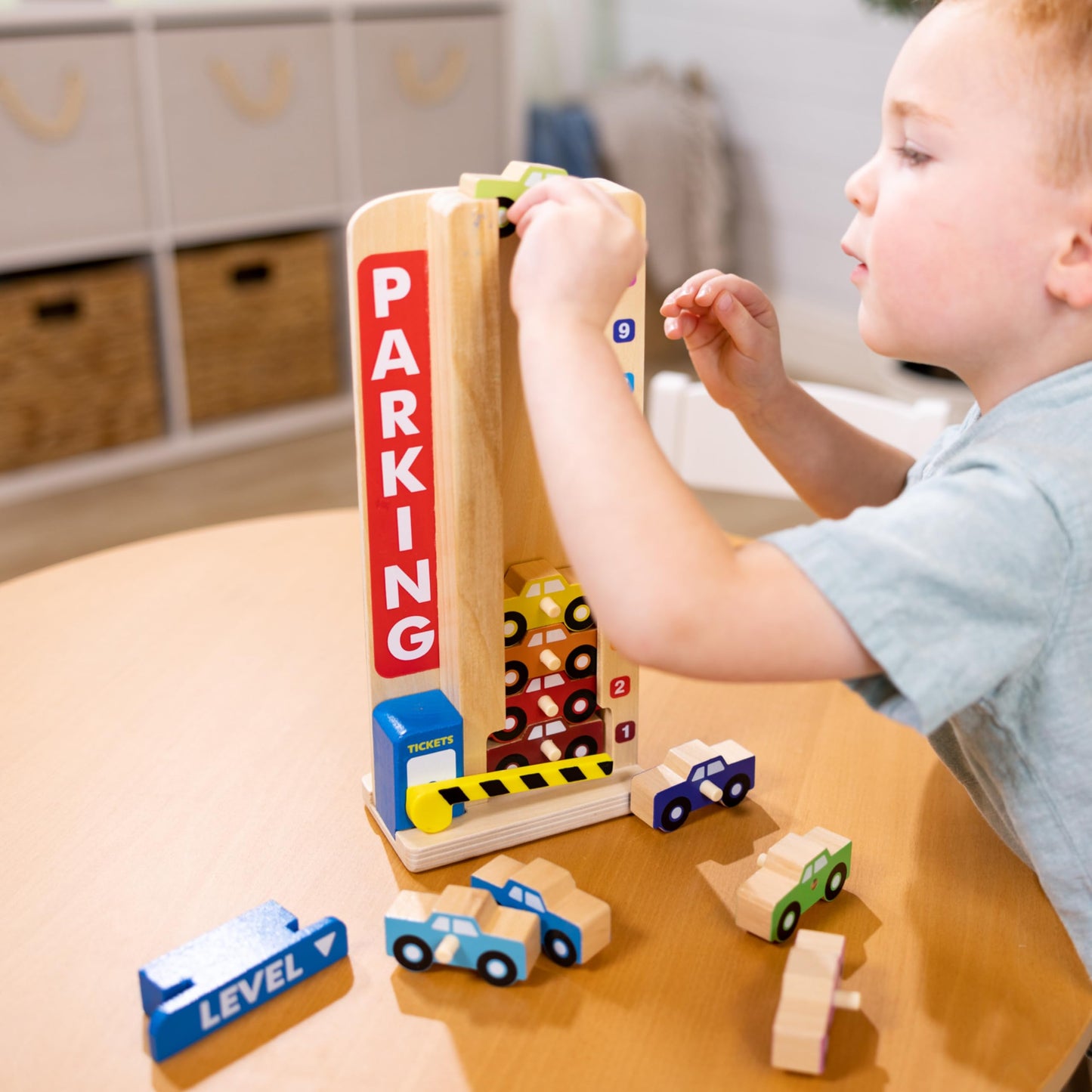 Melissa & Doug Stack & Count Wooden Parking Garage, 10 Cars, Multi-color, 12.25 x 5.25 x 3.0, Model 5182