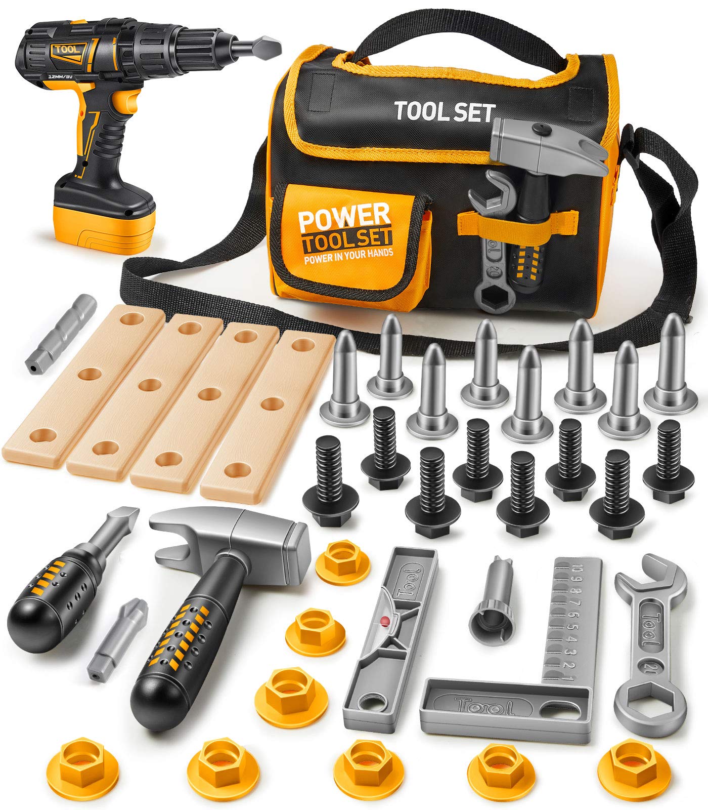 Geyiie Toddler Tool Set, Toy Tools For Kids With Electronic Toy Drill, Kid Tool Kit Storage Tool Bag, Saw, Pretend Play Construc