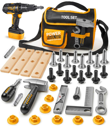 Geyiie Toddler Tool Set, Toy Tools For Kids With Electronic Toy Drill, Kid Tool Kit Storage Tool Bag, Saw, Pretend Play Construc