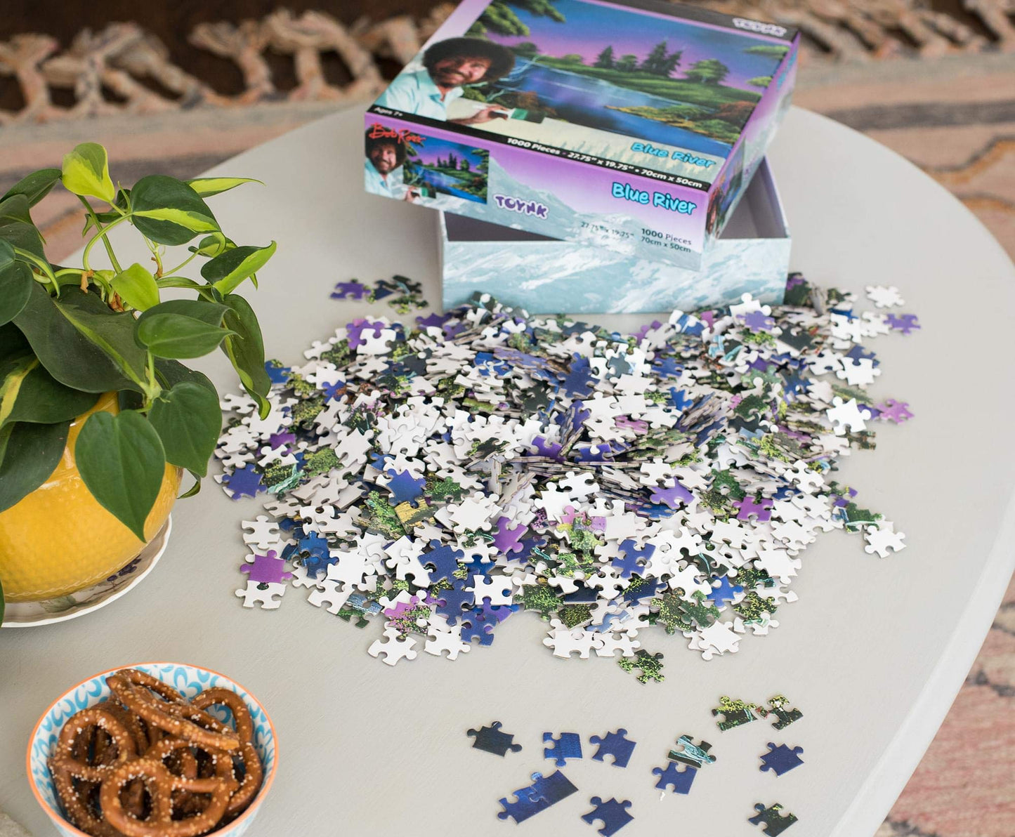 Bob Ross Blue River Nature Puzzle For Adults And Kids | Forest Lake Scenery 1000 Piece Jigsaw Puzzle Toy | Interactive Brain Teaser For Family Game Night | 28 X 20 Inches