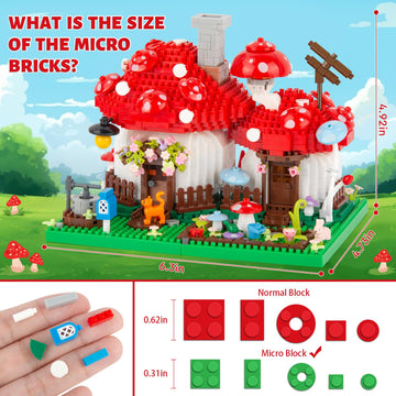 Vziimo Mushroom House Building Set, Creative Mushroom Garden Model Kits For Adults, 1346Pcs Micro Bricks Collectible Ideals Gift