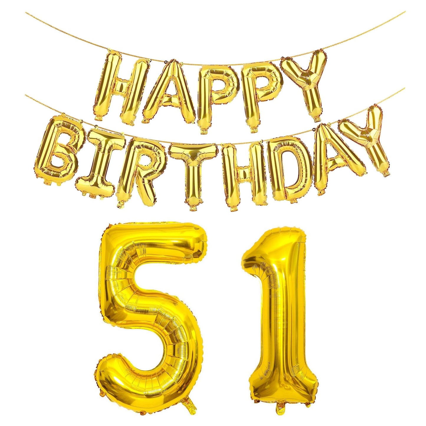 SHUNTAI 51st Birthday Decorations - Gold Jumbo Number Balloons, 15 Foil Mylar Balloons, Happy Birthday Banner, 51 Years Old Theme