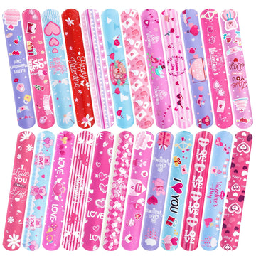 Thuodo 48 Pcs Valentines Day Slap Bracelets with Colorful Hearts for Birthday Gifts for Kids Party Supplies Favors Classroom Exc