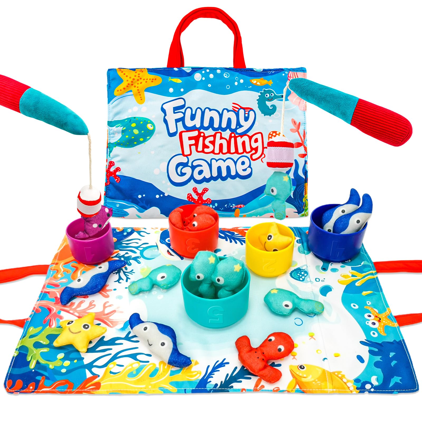 Fishing Game Toddler Sensory Toys Montessori Toy for 1-3 Birthday Gift 23pcs Sea Animal Cloth Fish Game for kids 1 Year Old with