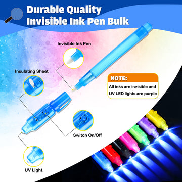 Giftinbox Invisible Ink Pen, 28Pcs Spy Pen With Uv Light For Kids, Birthday Party Favors For Kids 4-8 8-12, Classroom Prize For Students Magic Marker For Secret Message