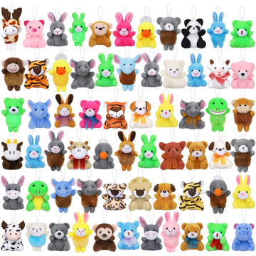 Fovths 64 Pieces Mini Plush Animals Toys Set Cute Small Stuffed Animal Keychain Jungle Animal Decor Goodie Bag Basket Fillers Fo