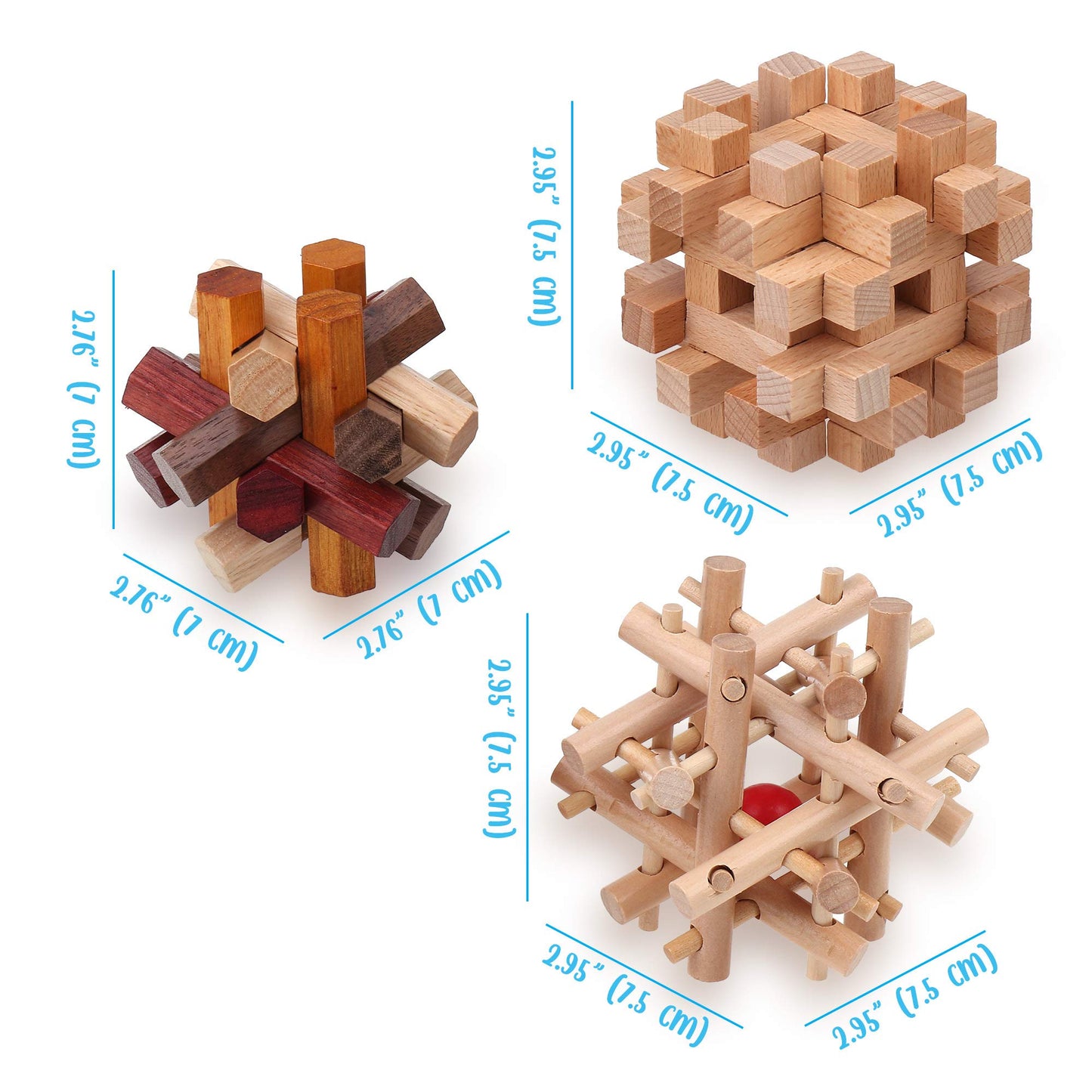Wooden Brain Teaser Puzzles For Adults & Kids - 3D Puzzles Brain Games, Iq, Mind And Logic Test - Challenging Wood Educational Toys By Sharp Brain Zone