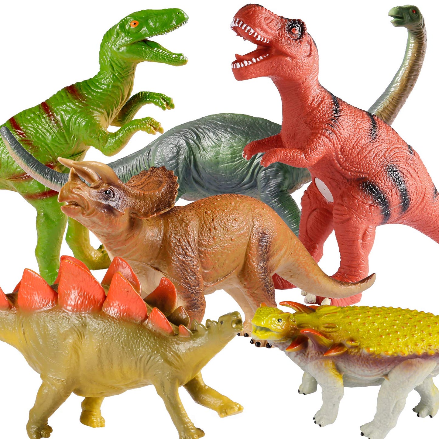 Tepsmigo Jumbo Dinosaur Toys Set for Kids - 6 Pack Assortment, Plastic, T-Rex, Velociraptor, Triceratops - Perfect for Ages 3-7