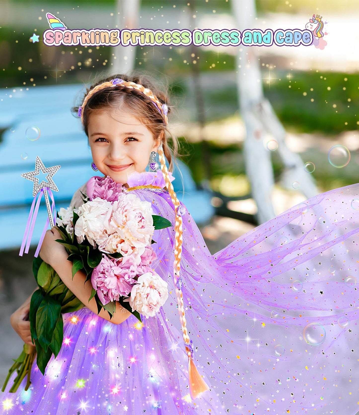 Dolnow Light Up Princess Dress Up Clothes For Little Girl, Princess Dresses Princess Cape Crown Toys For 3 4 5 6 Girls